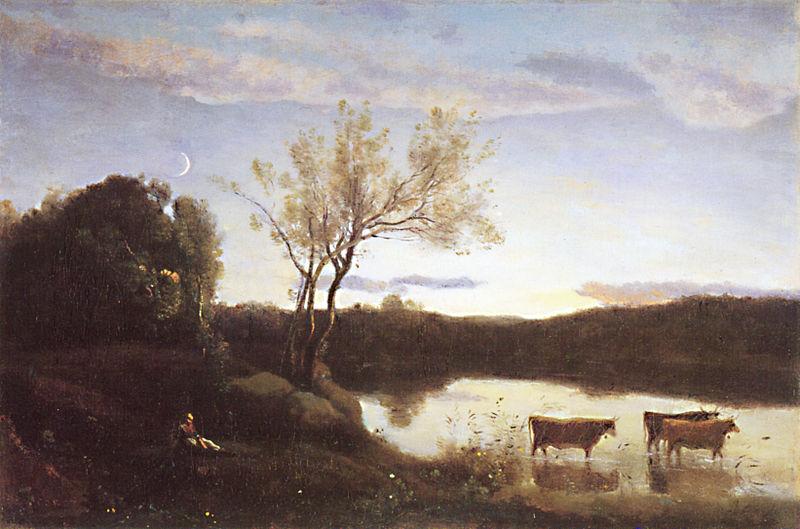 Jean Baptiste Camille  Corot L'Etang aux trois Vaches et au Croissant de Lune Sweden oil painting art